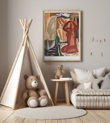 Two Bathing Women and a Bridge Figure  - Leo Gestel 60x80cm White Border