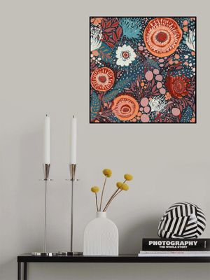 whimsical folk art-inspired pattern. Hand-painted flowers and foliage