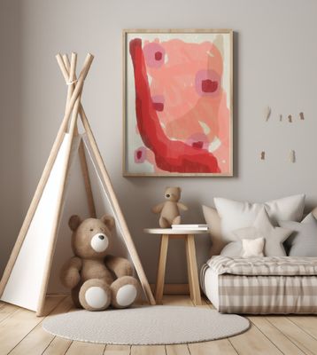 Abstract Painting In Pastel Colors. Red and pini.