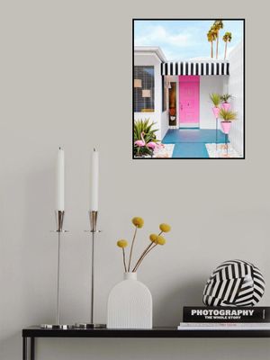 Pink Door with Yard Flamingos