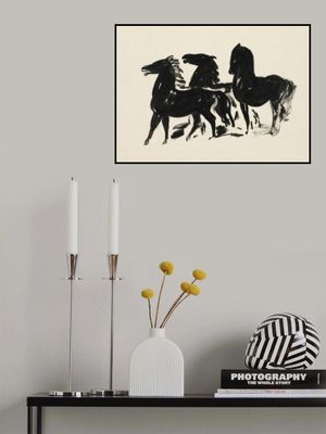 Drie Zwarte Paarden Staand Naar Links Kijkend (1935–1936) Drawing In High Resolution By Leo Gestel