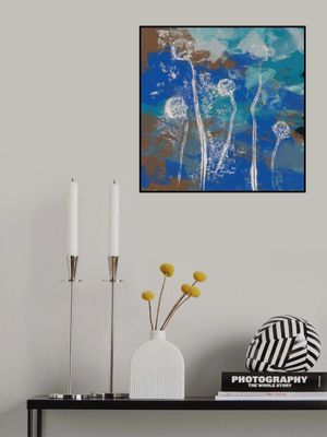 Abstract Flowers. White clovers on blue, turquoise, brown.