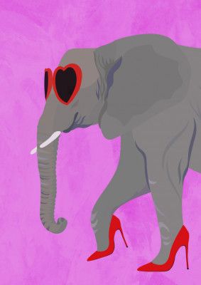 Flamingo profile in heels and heart glasses