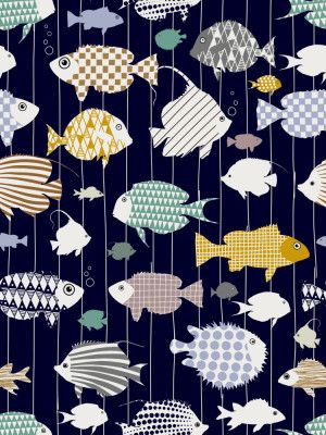 Fresh fish on dark navy blue pattern