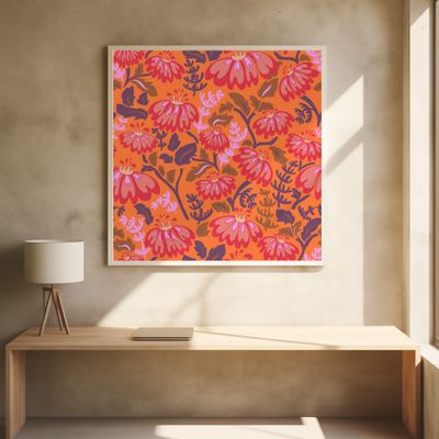 Maximalism 70s Retro Flowers Energy Orange pattern