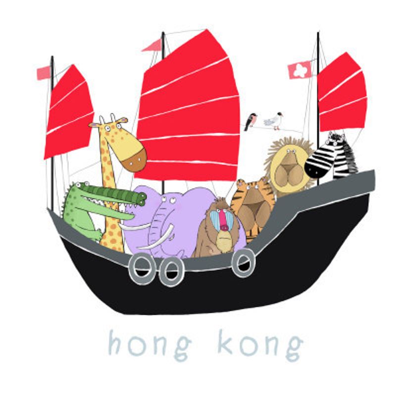 Jungle Animals Travelling in a Junk Boat in Hong Kong by Carla Daly