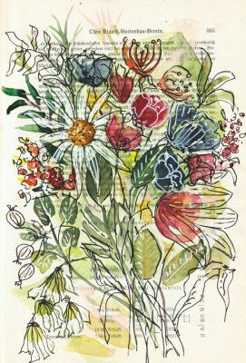 Bouquet of wildflowers Watercolors and ink