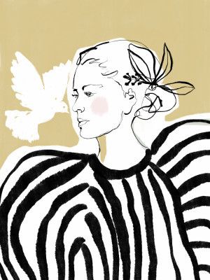 Woman Profile with a Zebra Stripe Pattern