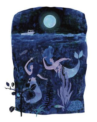 Mermaid Moon- Whimsical Coastal Folk Art