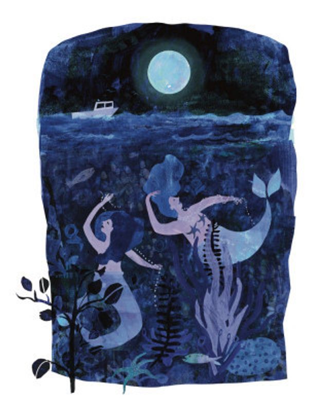 Mermaid Moon- Whimsical Coastal Folk Art