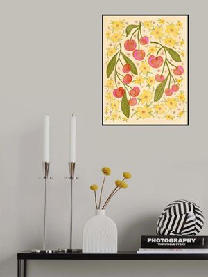 Red Cherries And Yellow Flowers