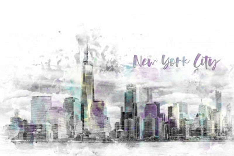 Modern Art NYC Manhattan Skyline | jazzy watercolor splashes