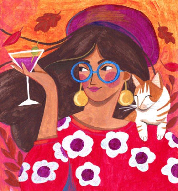 Modern Autumn portrait Woman with Cat