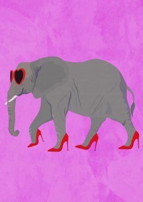 Flamingo in heels and heart glasses pink