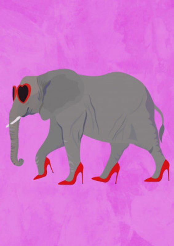 Flamingo in heels and heart glasses pink