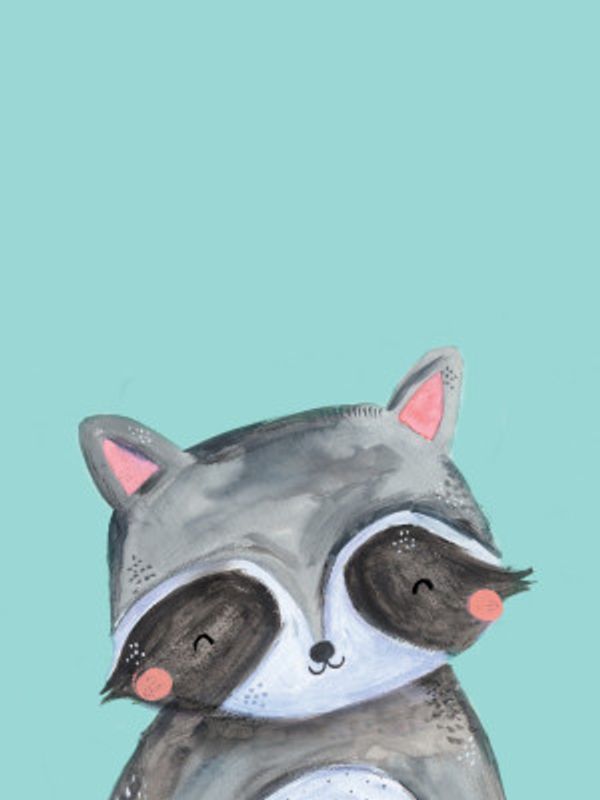 Woodland Racoon On Mint - Simple Cute Kids &amp; baby nursery