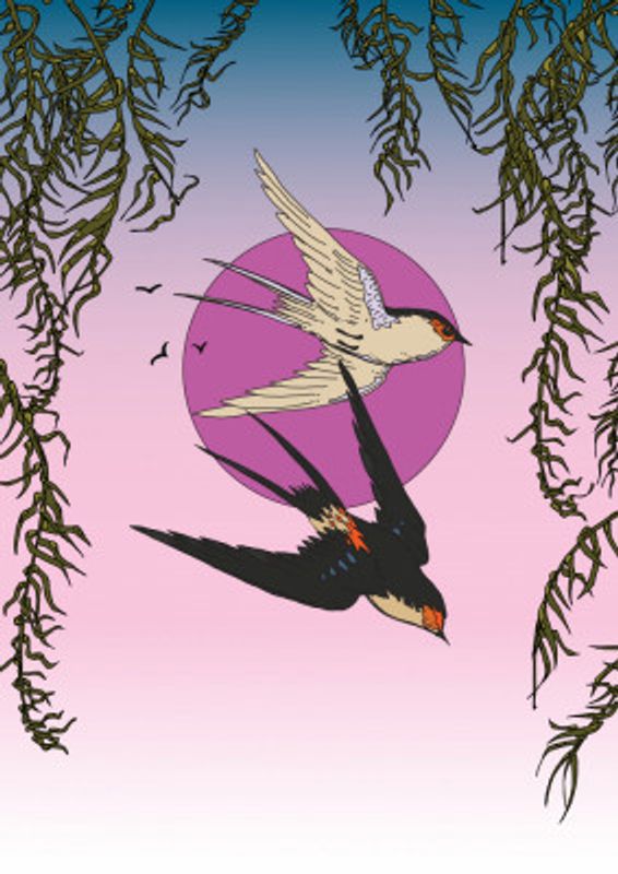 Two Swallows In Flight