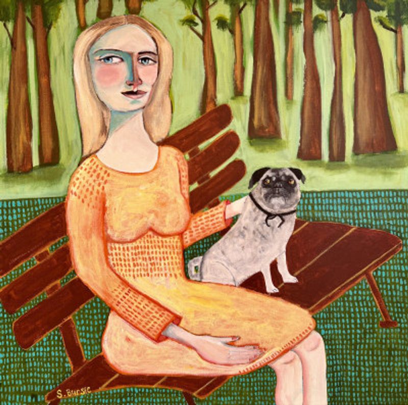 Lady with Dog Pug