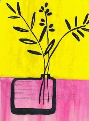 Color blocking still life with minimalist branches