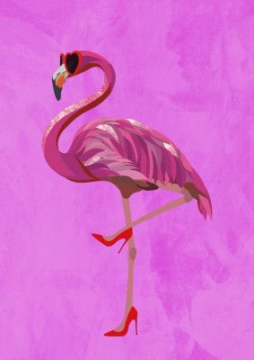 Flamingo in heels and heart glasses pink