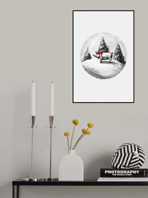 Winter Scenes: Holiday Pink Pig With Red Neck Bow Tie 2