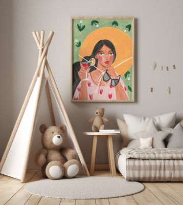 Abstract Modern Bohemian Woman with Cocktail