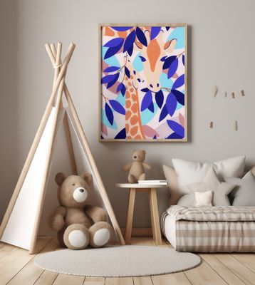 Giraffes baby and mom