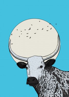Surreal Cow With Large Horns