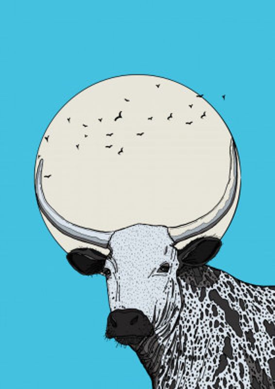 Surreal Cow With Large Horns