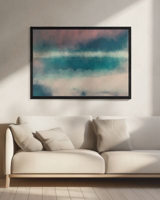 Abstract Landscape in turquoise, white and pink.