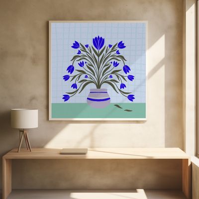 Tulips in a vase - blue and green