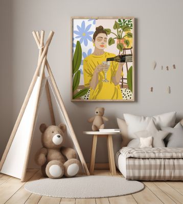 Woman In A Yellow Shirt Pouring Wine