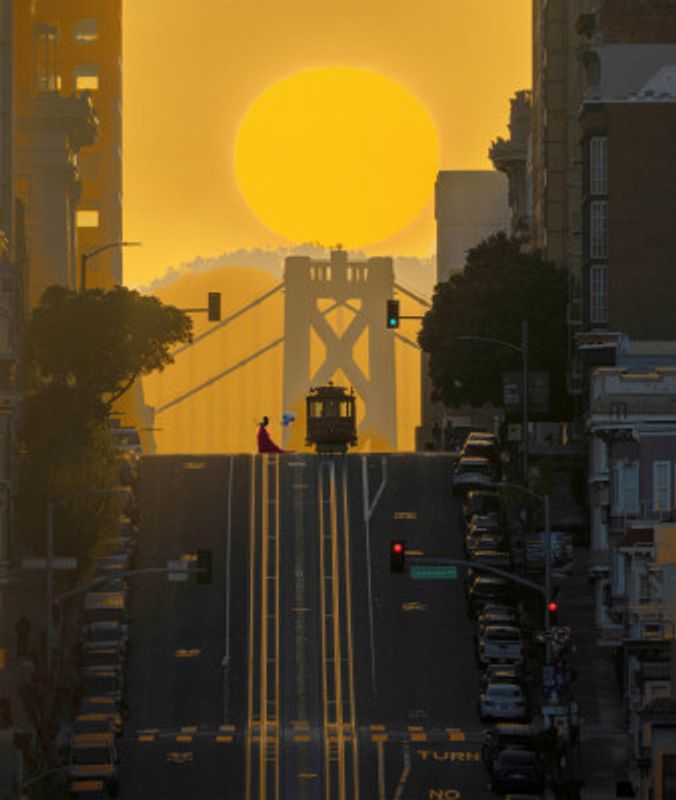 Sunrise over bay bridge