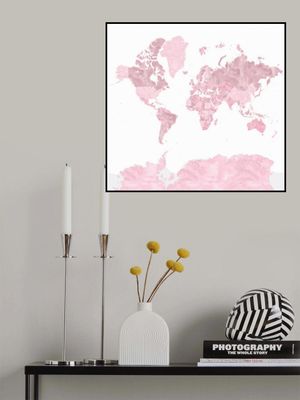 Pink watercolor world map with outlined countries, Melit