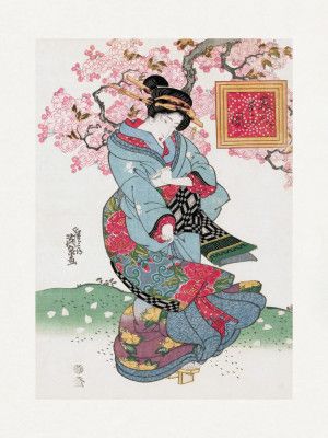 Japanese Woman (1828) Vintage Woodblock Print With Boarder