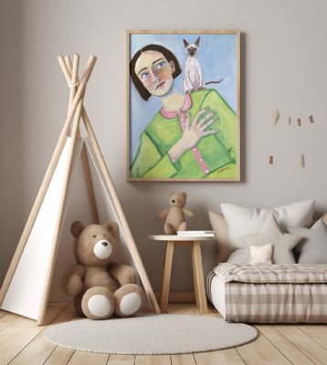 Girl with cat on shoulder