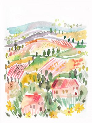 Tuscany Watercolor Landscape 2