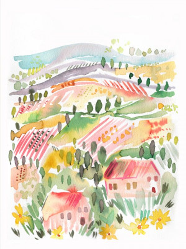 Tuscany Watercolor Landscape 2