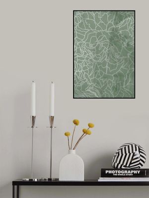 Abstract sage green line drawing flowers