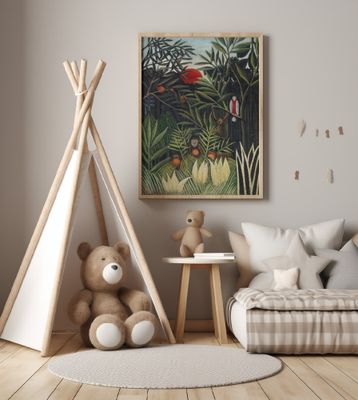 Monkeys And Parrot In The Virgin Forest