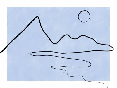 Line Sketch Of Mountains And Sun