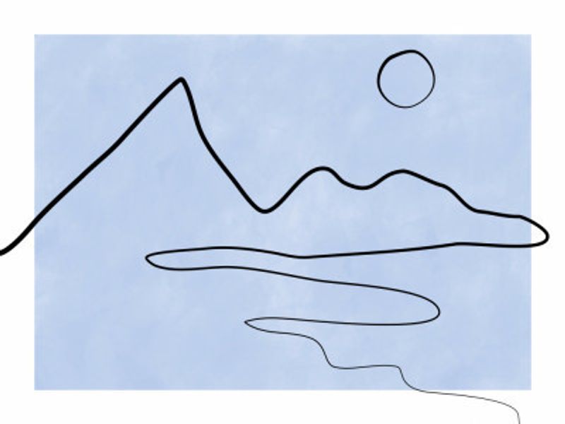 Line Sketch Of Mountains And Sun