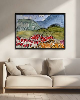 Abstract Landscape With Fields of Flowers and Hills