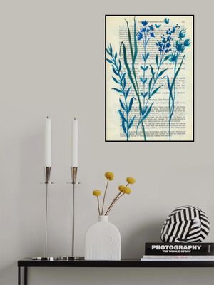 Denim blue sketch with wild grasses