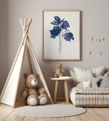 Botanical Illustration With Blue Floral