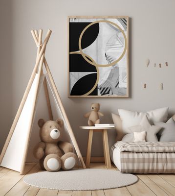 Black and White Stripes Gold Spheres No1