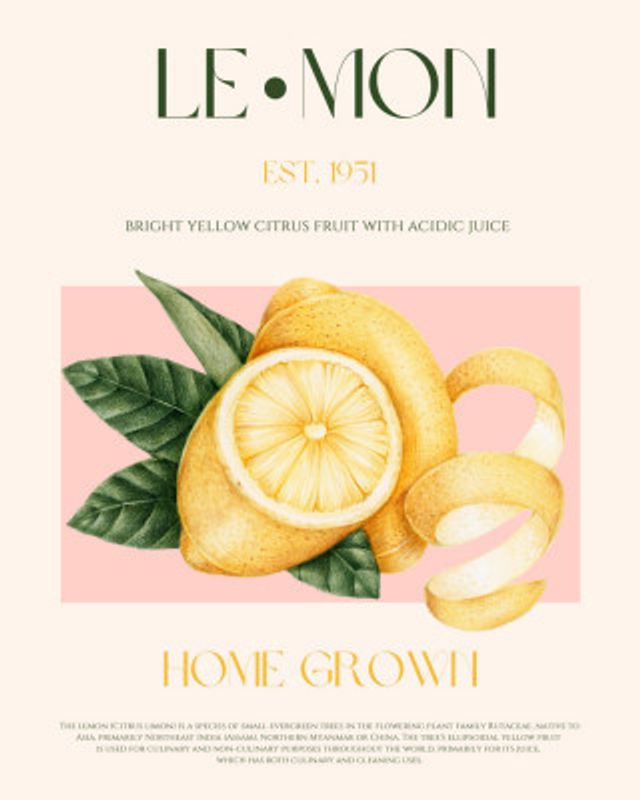 Vintage Style Sliced Lemon With Leaves