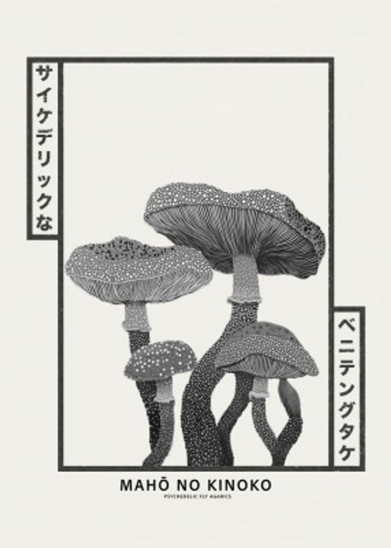 Psychedelic Fly Agarics BW