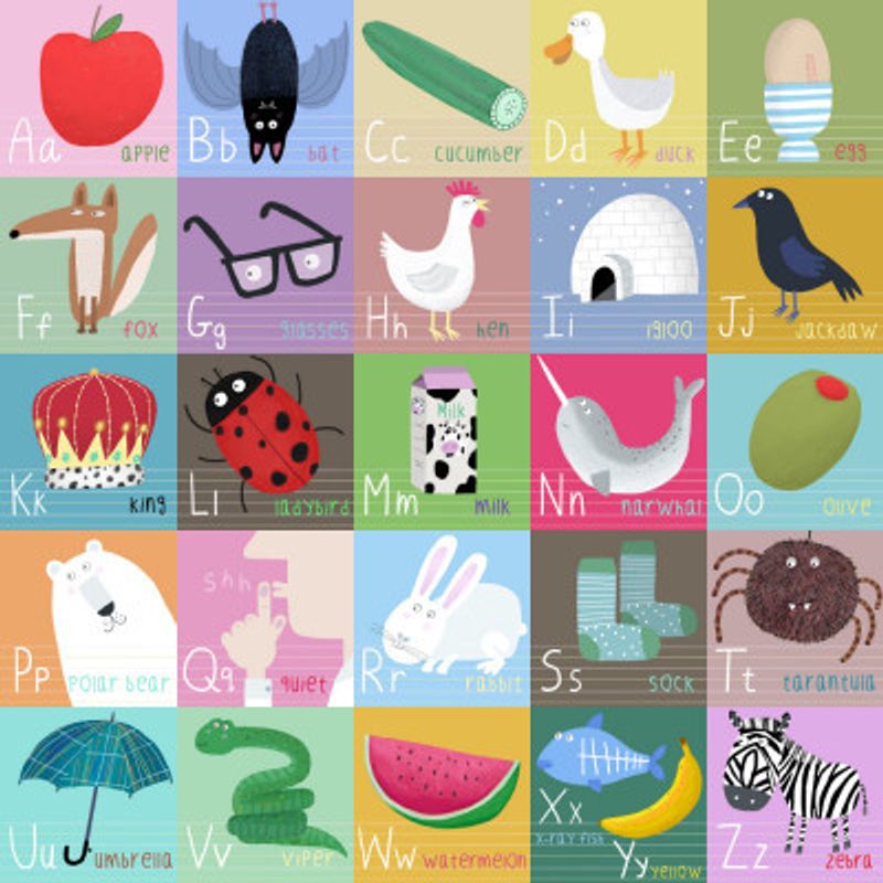 Colorful Alphabet Illustrated Squares