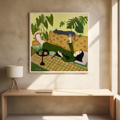 Cat Lady on Couch having a date